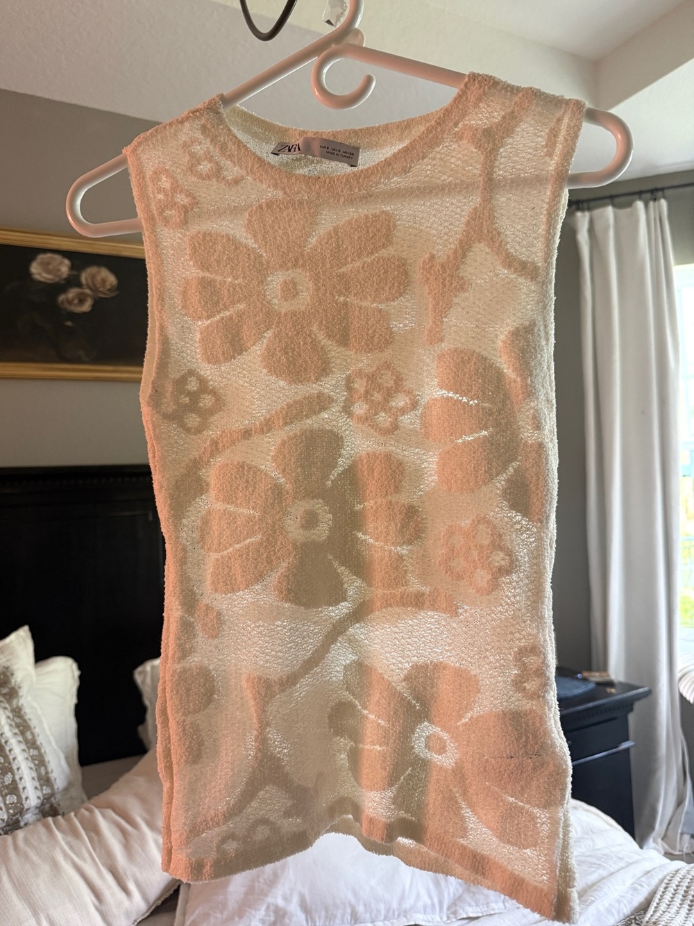 Zara Cream Floral Sheer Knit Tank